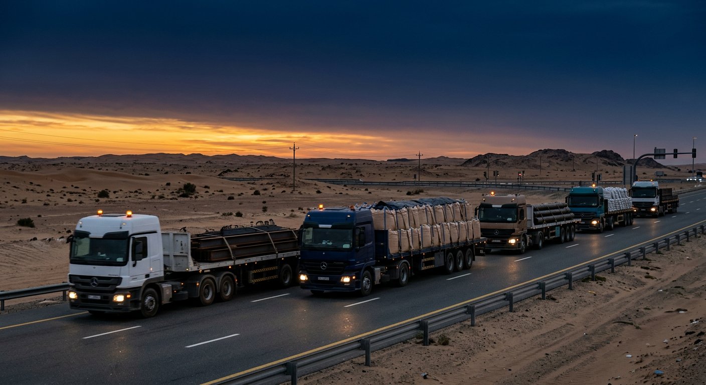 Heavy transport truck fleet on Gulf highway